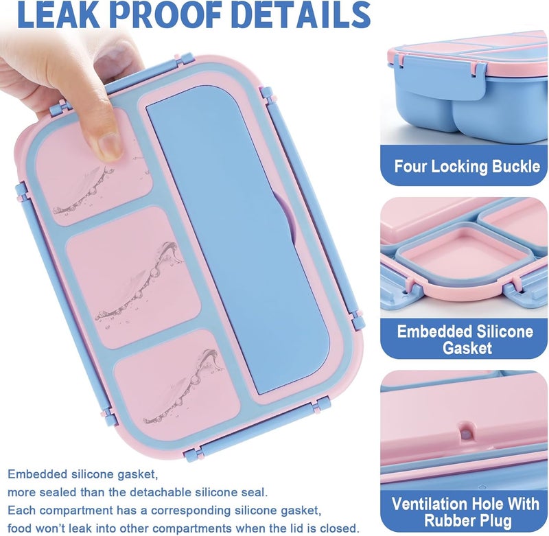 shell and turtle Bento Box Adult Lunch Box, Lunch Containers for Kids Girls Boys with 4 Compartments, Lunchable Food Container with Utensils, Sauce Jar, Muffin Liners, 40 Oz/5 Cup, Blue Pink - Image 4